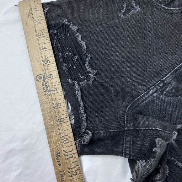 Pretty Little Thing Cut Off Jean Shorts Womens Size 8 High Rise Black Distressed - Picture 6 of 8